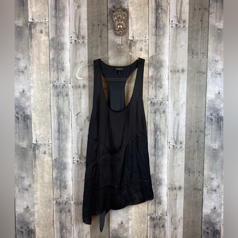 Carbon 38 Satin Asymmetrical Hem Tank in Black Size XL. - Picture 1 of 8